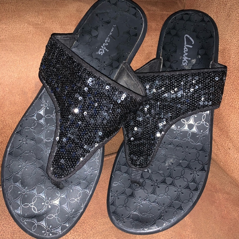 Clark’s Dressy Sequin Wedge Sandals - Sz10 EUC